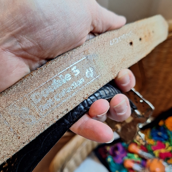 Vintage Mexican black leather belt and longhorn saddle metal belt buckle size 42 - Picture 9 of 10